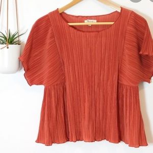 Madewell micro pleat rust flowy top